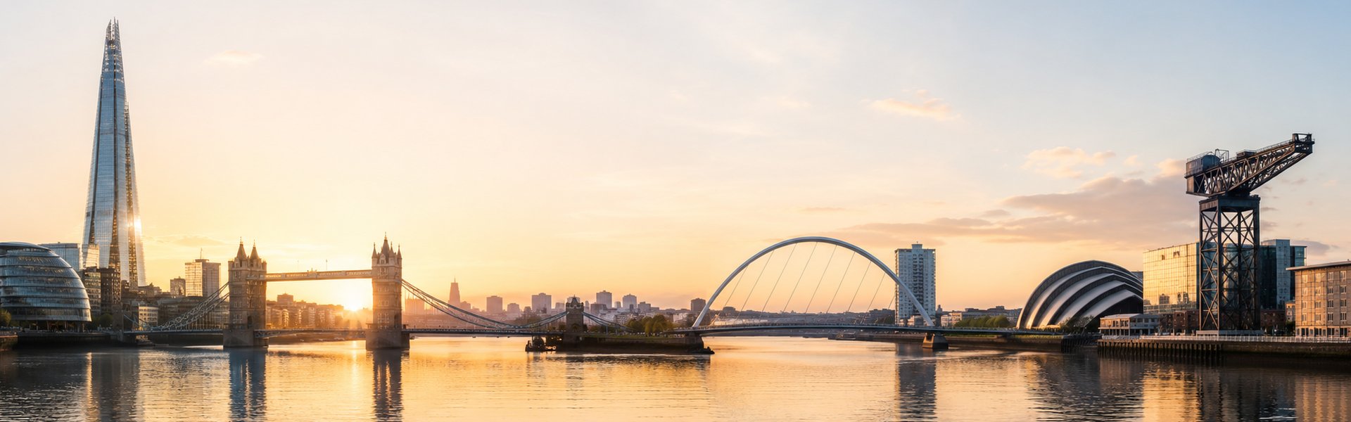 London and Glasgow skyline at sunrise